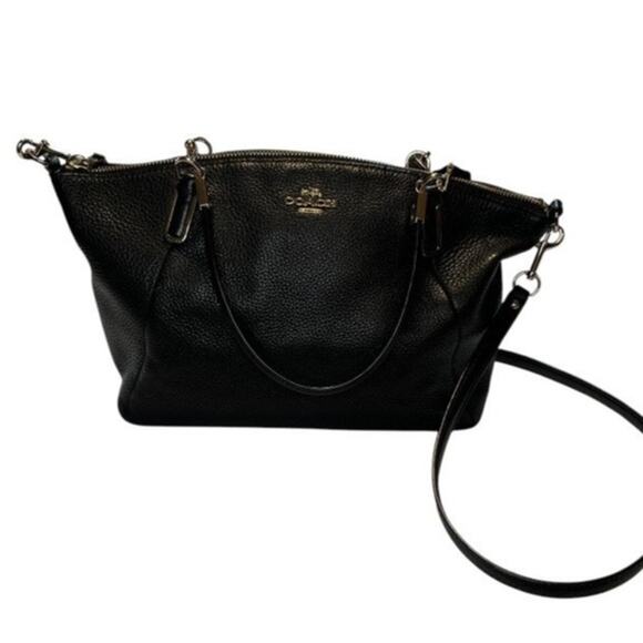 Coach Black Pebble Leather Zip Closure Double Handle Shoulder Crossbody Bags - Picture 9 of 13